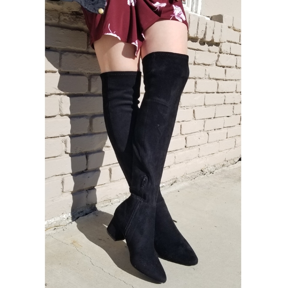 Pointy toe over the knee black boots Faux Suede - Picture 8 of 8